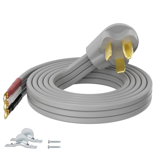 3 Prong Dryer Cord 4 FT NEMA 10-30P to 3-Wire Appliance Cord 30-Amp 3 Wires with Eyelet Connectors 10 Gauge Copper Wire Grey Cable