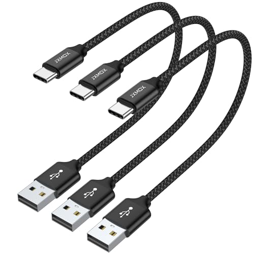 JXMOX Short USB C Cable (1ft 3-Pack), USB A to Type-C...