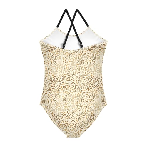 senya Girls Swimsuits One-Piece Swimwear Tie Bathing Suit Beach Summer Round Neck 5-6T Leopard Print Light Yellow2