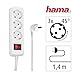Hama Steckdosenleiste 3-Fach (Mehrfachsteckdose mit Save Energy-Schalter zum Stromsparen, Steckplätze 45 Grad gedreht, Kabel 1,4m, GS geprüft, Mehrfachstecker für Home Office) weiß