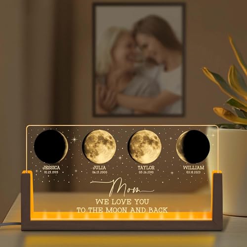 UrbanNEST We Love You to The Moon and Back Night Light Custom Moon Phase Mom Sky Led Light Frame Mom LED Sign Gifts for Moms First Mothers Days Gifts from Daughter Home Decor Mothers Day 2026