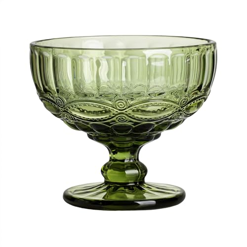 Gaolinci Vintage Line Embossed Glass Footed Dessert Bowl Ice Cream Bowl Trifle Bowl Salad Bowl Candy Cake Bowl for Home Party Wedding, 12 Oz