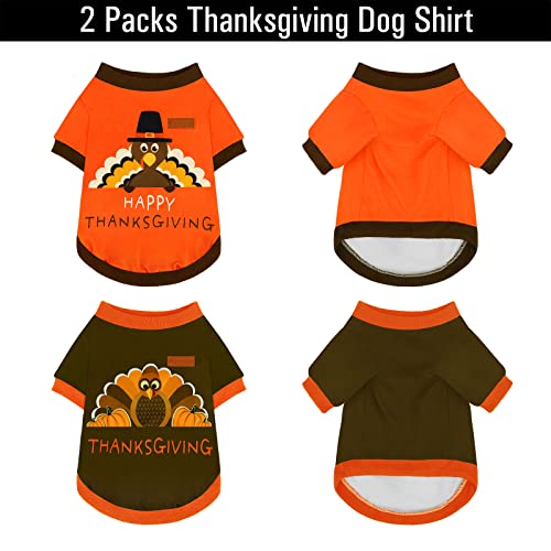 Pedgot 2 Pack Thanksgiving Dog Shirt Thanksgiving Dog Apparel Thanksgiving Day Pet Costumes Thanksgiving Turkey Dog Clothes For Thanksgiving Fall Party Gifts, Brown, Orange (Medium) #TOP3