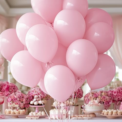 Image of AULE Latex Macaron Pink Balloons 50 Pcs 12 inch Helium Party Balloons Light Pink Happy Birthday Graduation Gender Reveal Decoration Wedding Baby Shower