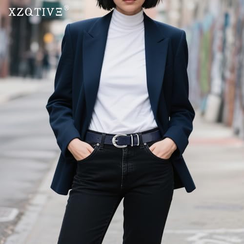 XZQTIVE Women's Leather Belts for Jeans Pants Dresses, Fashion Black Brown Gold Silver Buckle Design2