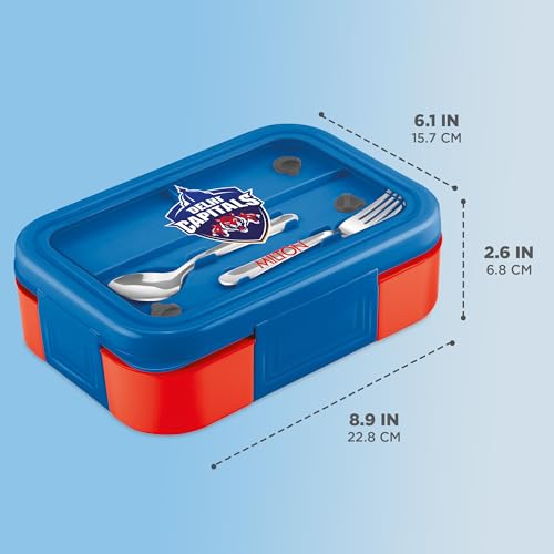 Image of Milton Sports Ethan 3|Delhi Capitals Official Drinkware Partner|Inner SS Tiffin Box, 3 Partition,Steam Release Plug|PU Insulated,Leak-Proof|Lunch Box for Kids,Boys,Girls with Snap Lock Lid|600 ml, Red