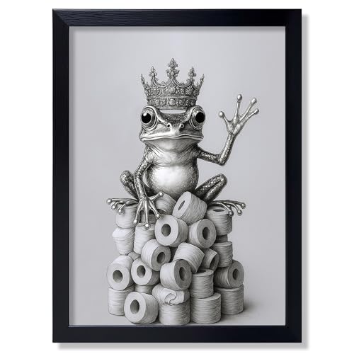 Funny Bathroom Wall Art – Crowned Frog, 8×10 Framed Print,