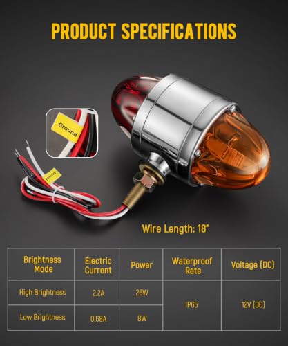Image of Partsam 1x Glass Watermelon Light Dual Revolution Double-Face Amber Red LED Turn Signal Marker Light, Zinc Alloy Housing Amber Red Lens Post Mount for Peterbilt Freightliner Semi Truck Trailer, 12V