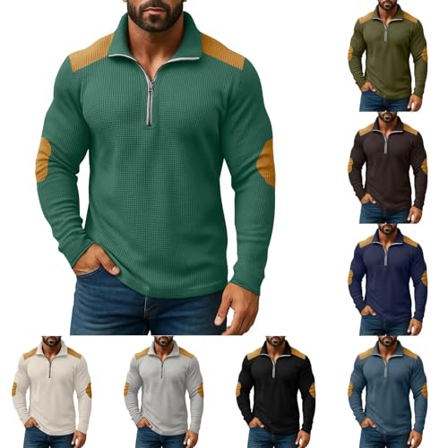 Mock Neck Sweatshirt Men Quarter Zip Cotton Knit Long Sleeve Oversized Sweatshirt Basic Slim Zipper Pullover Sweaters4