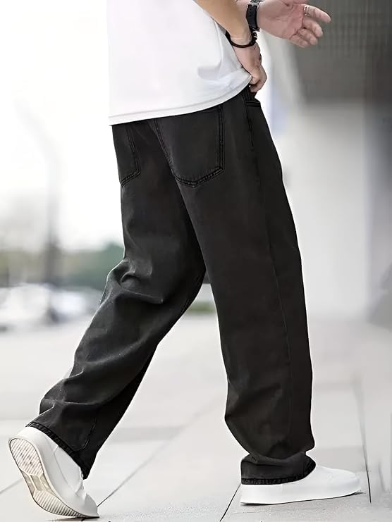 Image of INKKR Men Jeans||Regular Straight Fit Jean's||Loose Fit High Rise Denim Cotton Jeans||
