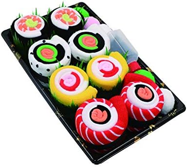 Sushi Socks Box Set for Men & Women, Fun Dress Cool Colorful Fancy, Salmon Cucumber Kit Gift for Birthday, Christmas, Party, 4 Pairs