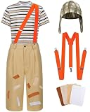 Ramede 9 Pcs Adults Halloween Sitcom Costume Set Striped T-shirt Pants Hat Suspenders Repair Patch for Cosplay Outfits (X Large)