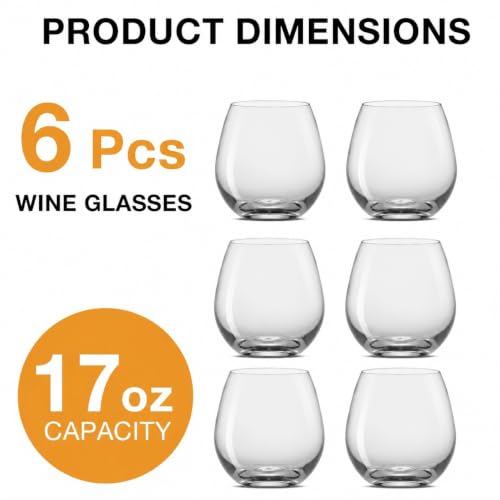 Meolibour Stemless Wine Glasses Set of 6, 17 oz #TOP24