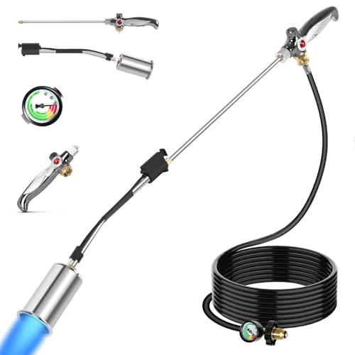 Image of Propane Torch Kit Weed Burner, Built-in Igniter with 10FT Hose | Detachable 37 inchLong Reach Torch, 45000BTU High Output, For Garden,Ice,Snow,Stumps,Roofing,Camping,Tank Not Included
