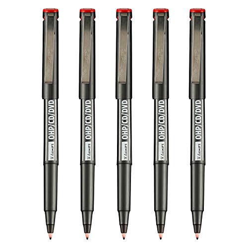Image of Pilot V7 Liquid Ink Roller Ball Pen (1 Blue + 1 Black + 1 Red),multicoloured,9000014717 & Luxor 969 OHP Fine Point Permanent Marker - Red - Set of 5