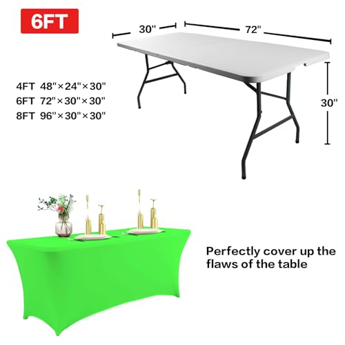 Image of IVAPUPU 2 Pack 4FT Table Cloth for Rectangular Fitted Events Stretch Green Table Covers Washable Cover Spandex Tablecloth Protector for Party, Wedding, Cocktail, Banquet, Festival