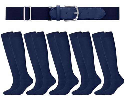 Image of Haysandy Baseball or Softball Sock and Belt Combo Set 5 Football Baseball Socks with Softball Belt for Kids Youth Boys