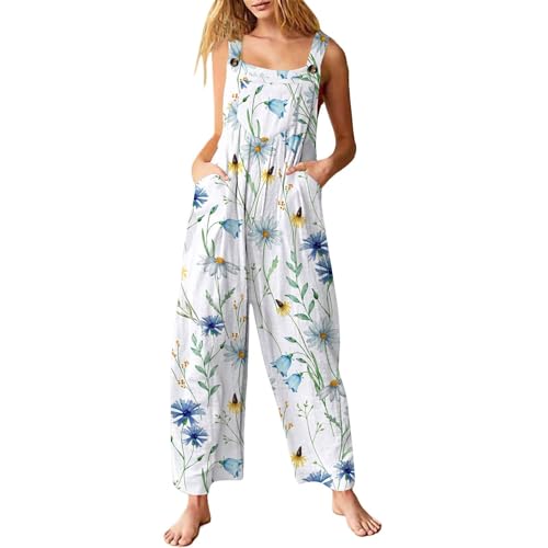 Combinaison d'été longue grande taille vintage fleurie avec poches pour femme