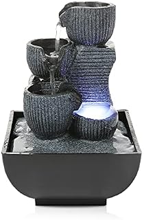 Tabletop Water Fountain,Environmental Resin Meditation Fountain,LED Light Desktop Fountain,Indoor Waterfall Feature with Water Pump for Home Office Decor Relaxation 3Pin UK Plug Included 5''*5''*7.5''