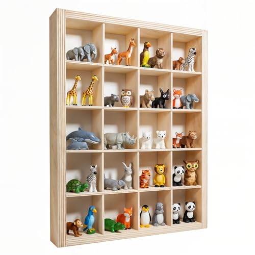 Creative Deco Setzkasten Holz Sammlervitrine 20 Fächer 35 x 26 x 5,5 cm Natürliches Sperrholz | Wandregal für Miniaturen zur Aufbewahrung Schaukasten Vitrine Hängend Sammelbox Sammelvitrine Sortierbox