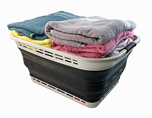 Image of SAMMART 42L (11 gallons) Collapsible Plastic Laundry Basket - Portable Pop Up Storage Container /Organizer - Portable Hamper - Space Saving Easy Storage (Grey /Slate Grey (Set of 2))