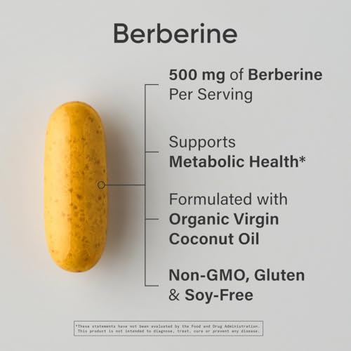 Image of Sports Research Berberine Supplement with Coconut Oil - Herbal & Ayurvedic Metabolic Health Support - Berberine 500mg, 90 Softgels - Gluten-Free, Non-GMO Berberine Powder
