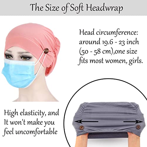 Woeoe Button Women's Head Turbans Grey Pre-Tied Turban Head Wraps Stretch Breathable Beanie Cap Headwrap Hair Cover Headwear(4Pcs) #TOP5
