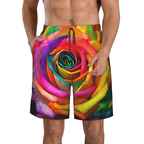Colorful Rose Men's Swim Trunks Quick Dry Board Shorts with Pockets Casual Drawstring Beach Shorts