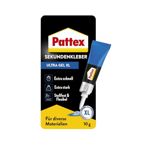 Pattex Sekundenkleber Ultra Gel extra starker & flexibler Superkleber stoß- & wasserresistentes Sekundenkleber Gel für z. B. Gummi Leder Holz 1 x 10g