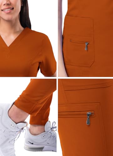 Adar Pro Flawless Plus Scrub Set For Women - Elevated V-Neck Top & Jogger Scrub Pants - P9600 - Cinnamon - M - Thumbnail 5