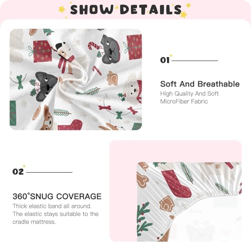 Image of CaTaKu Crib Sheets for Boys Girls Funny Christmas Dogs Baby Fitted Sheets for Mini Crib, Soft Toddler Bed Mattress Playard Sheet,27 inchx 39 inch