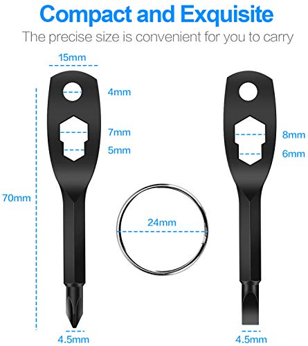 Poswlto Portable Screwdriver Keychain 6-in-1 Multifunction Set, Nut Driver Hex Wrench Repair Hand Tool Pocket Screwdrivers, Flathead and Phillips Key Screwdriver Tool Set (Black)