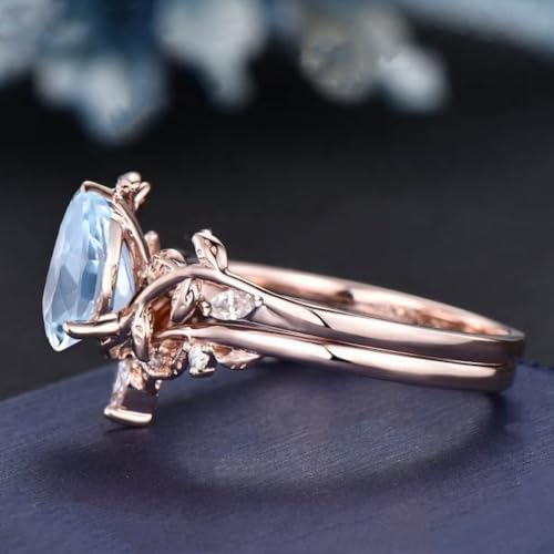 Natural Gemstones Rings S925 10K 14K 18K Gold 1.25 CT Pear Gemstones and Moissanite Engagement Rings for Women Leaf Branch Nature Inspired Wedding Bridal Set Free Engraving4