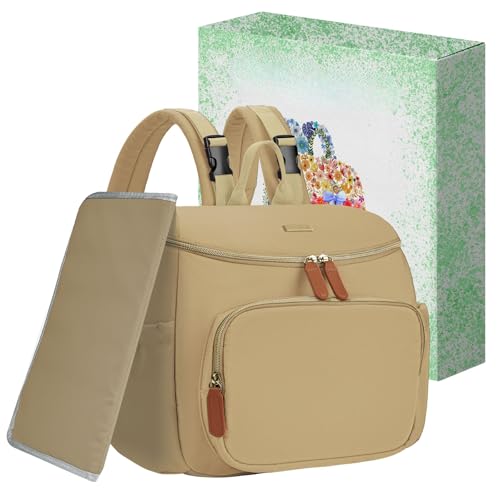 DerHutzucker Baby Travel Bag Diaper Bag Backpack Baby Girl Bag Waterproof Bag for Moms & Dads Includes Changing Pad & Stroller Straps Small Travel Diaper Backpack (Honey Yellow)