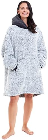 Slumber Hut Hoodie Wearable Blanket Ultra Soft Fleece Snuggle Poncho Loungewear Hooded Top Oversized Comfy Cosy Sweatshirt Throw Cover - Teddy Dove - One Size Adults Womens Mens