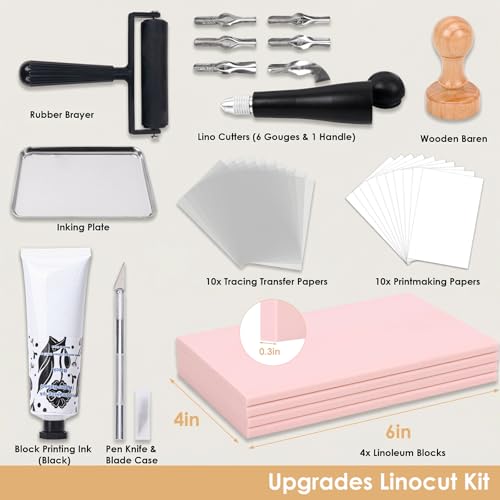 Image of Linocut Kit for Beginners Stamp Making Set with Linoleum Blocks for Printmaking & Linocut Tools, DIY Art Gift for Adults & Teens