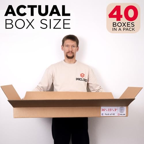 Image of Flat Cardboard Boxes 36 inchL x 15 inchW x 3 inchH (Pack of 40) - USA-Made Packing Boxes for Moving, Shipping, or Storage - USPS, UPS, FedEx Approved - Professional Packing Supplies for Moving | USA-Made Packing Boxes for Moving, Shipping, or Storage - USPS, UPS, FedEx Approved - Professional Packing Supplies
