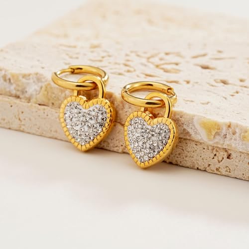Sylph Gold Hoop Earrings for Women, Trendy 14K Gold Plated Cubic Zirconia Huggie Small Hoop Earrings with Charm Heart Drop Dangle Love Padlock Fashion Hypoallergenic Jewelry Gifts for Party Birthday Everyday(White) — view 3