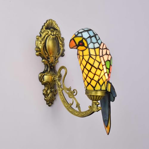 Applique murale style Tiffany lampe de chevet vitrail perroquet jaune - 6
