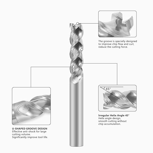 Image of Carbide Square End Mill - 3 Flute 6mm Milling Cutter - High Feed U-Type Design - for Roughing and Finishing - for Milling Aluminum Applications - Professional Mill Bits Sets