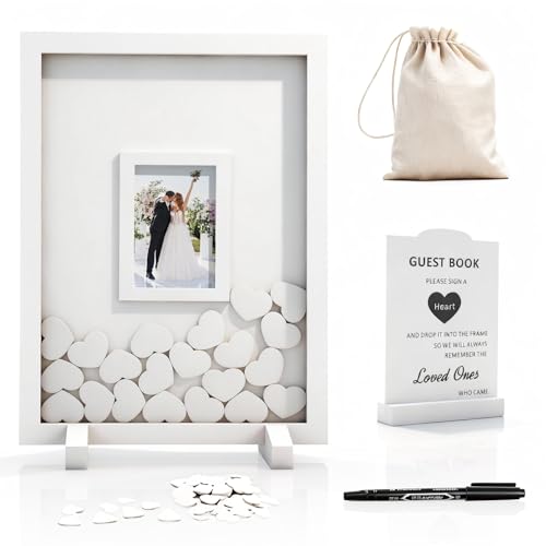 Gugxiom Wedding Guest Book Alternative, Wooden Picture Frame Guestbooks with 90+ Hearts, Guest Book Alternative for Wedding Baby Shower Anniversary Birthday Party