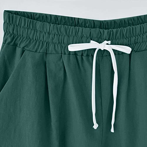 Pantalones cortos de lino para mujer, hasta la rodilla, pantalones cortos, cómodos, sueltos, para la playa, transpirables, ligeros, deportivos, diarios, exteriores, cortos, con cordón, versátiles, - imagen 2