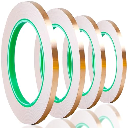 Kupferband Selbstklebend 20m*8mm, Schneckenschutz Beidseitig Leitend, Copper Tape Kupferfolie Für Erdung Löten, Abschirmband 4 Stück