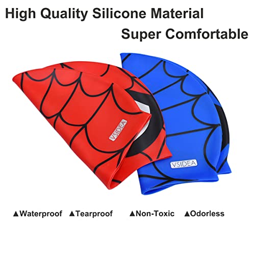 Vsidea 2 Pack Kids Swim Cap (Age 3-12), Durable Silicone Swimming Cap For Kids Youths, Kids Swimming Caps Unisex Waterproof Water Sports Hat #TOP1
