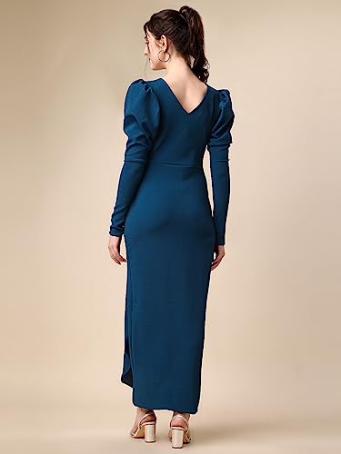 Image of Sheetal Associates Women's Puff Sleeve Wrap Bodycon Casual Maxi Dress Black