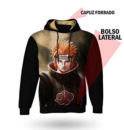 Casaco de Moletom Naruto Pain Face - Blusa com Capuz - Jaqueta Anime Infantil (14 Anos)