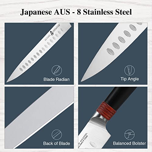 Tuo Slicing Knife 9 Inch Kitchen Knife Ultra Sharp Carving Knife Hollow Edge Professional Slicer For Vegetables Fruits Meat, Aus-8 Stainless Steel With Pakkawood Handle, Gift Box Ring Lite Series #TOP2