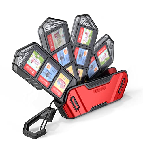 mumba 12 Switch Game Card Case Halter für Nintendo Switch Game Cards, Tragbare Hülle Exquisite Schützhülle Hartcase mit Drehbarem 4 Lagen Halter für Nintendo Switch / OLED / Lite Spiele (Rot) Cover