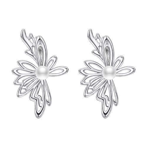 Airokiy Pearl Magnetic Earrings for Women Clip Earrings for Bride Silver Magnet Stud Earrings for Non Pierced Ears