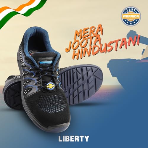 Image of Liberty Warrior 3004-28 Safety Shoes for Men, Genuine Leather, Light Weight, Fibre Glass Toe, Industrial Shoes for Men, Orange & Blue, Sizes-5UK-11UK